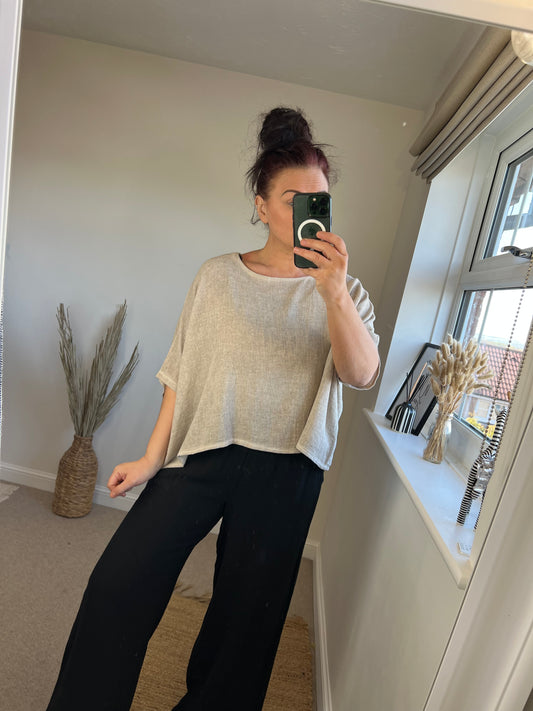 Linen Button Back Top - Mocha