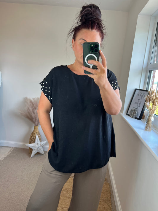 Diamanté Sleeve Top - Black