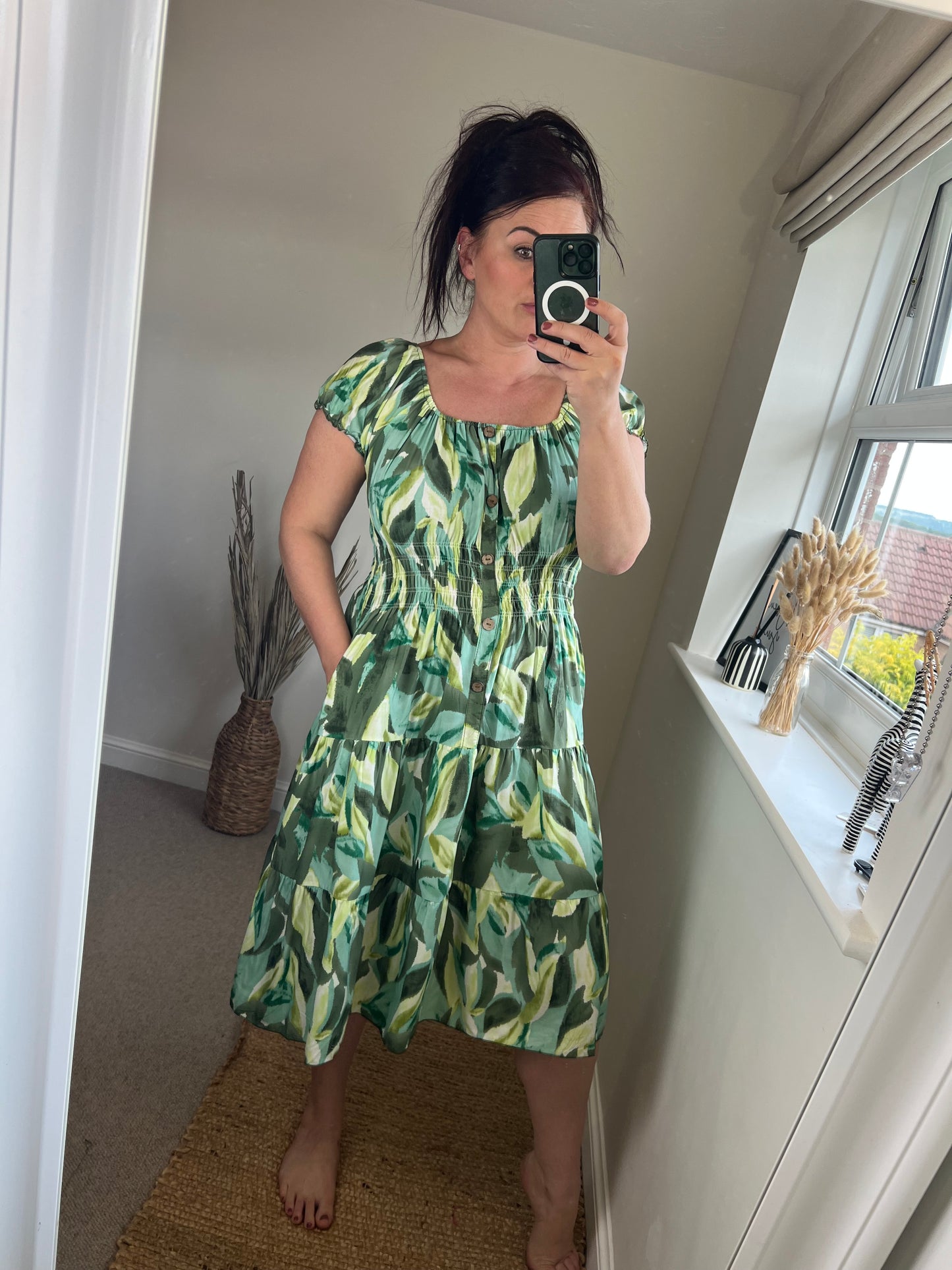 STEVIE Midi Button Dress - Green