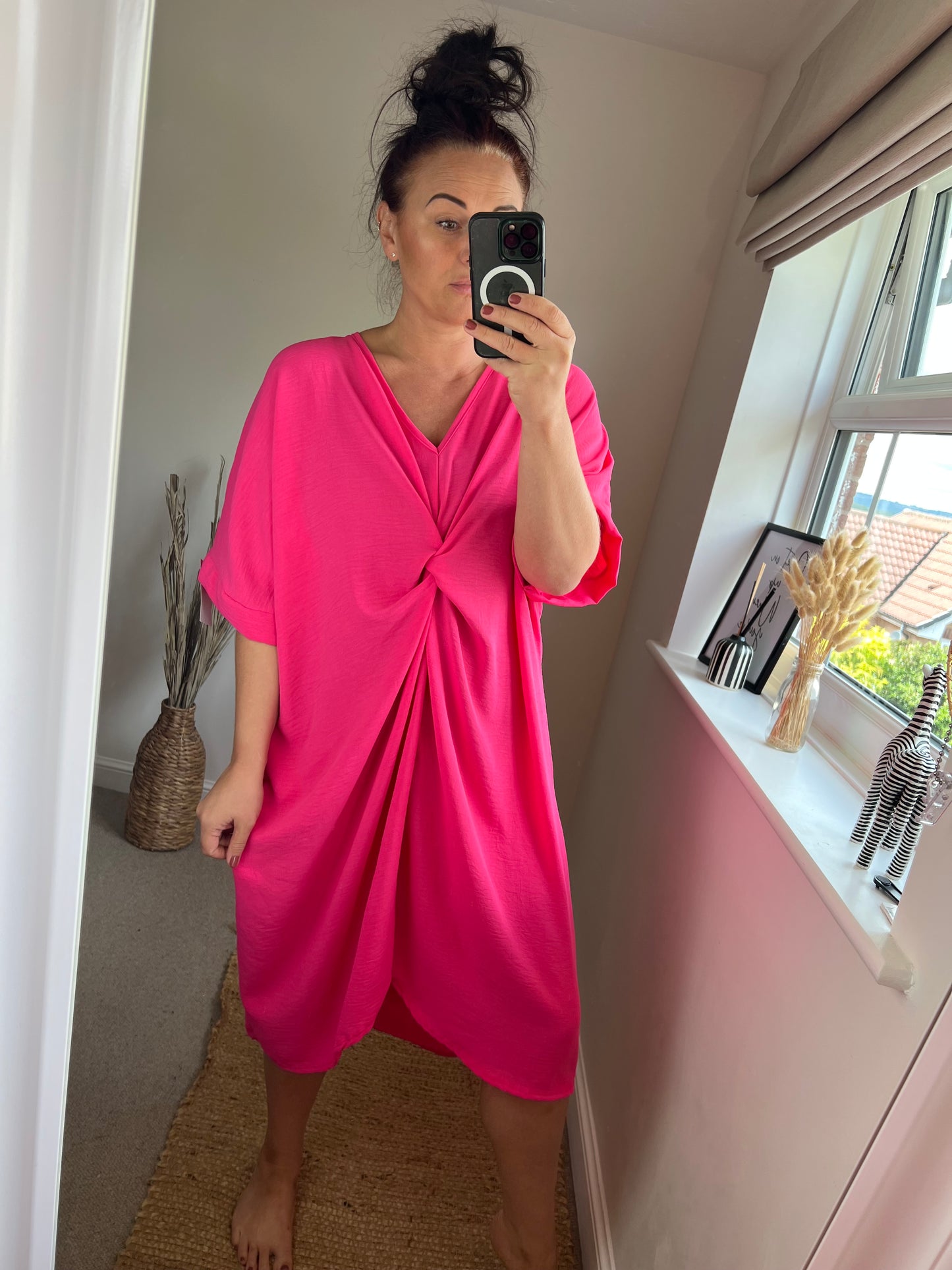Twist Front Dress - Cerise