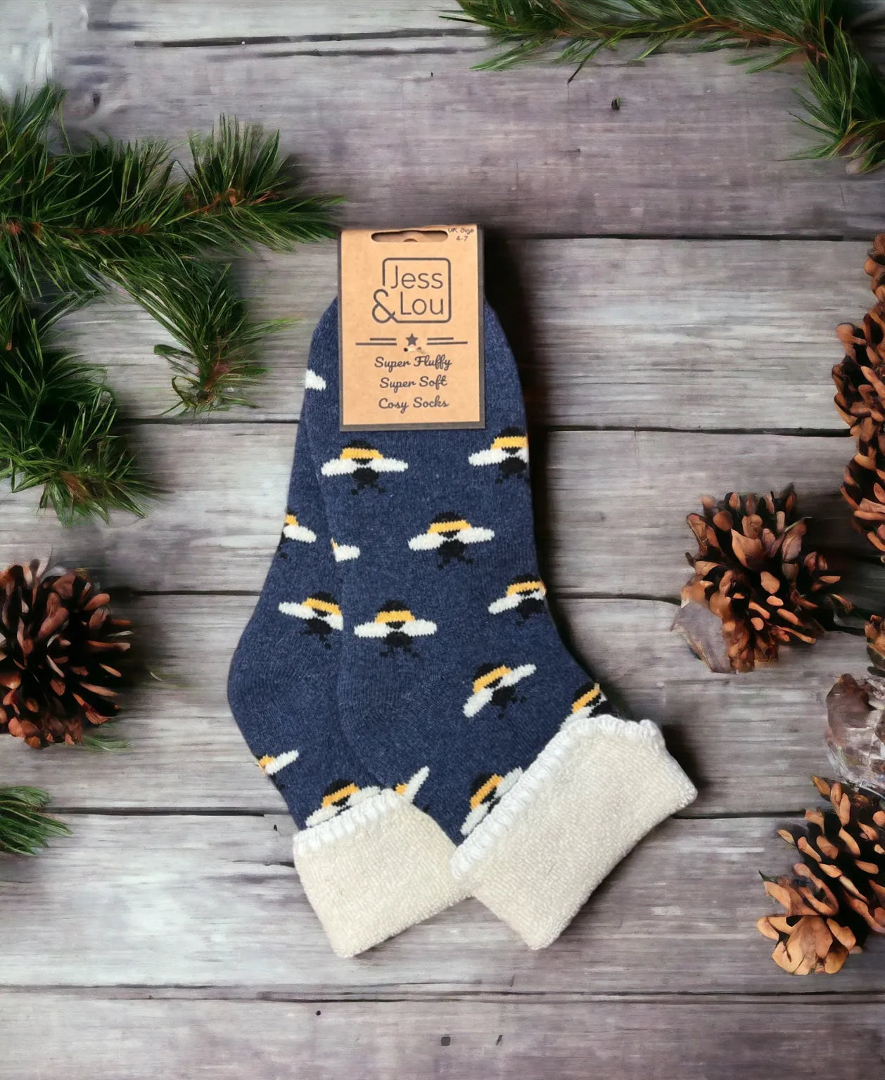 Jess & Lou Cozy Cuff Socks - Bee Blue