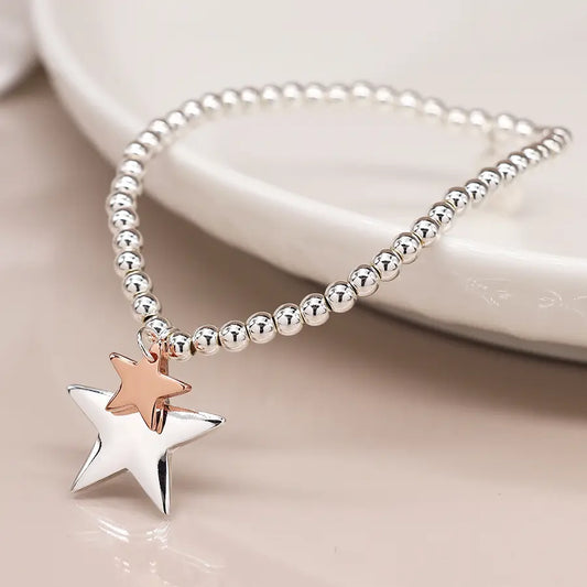 Peace Of Mind - Silver Plated Bracelet with Silver & Rose Gold Star