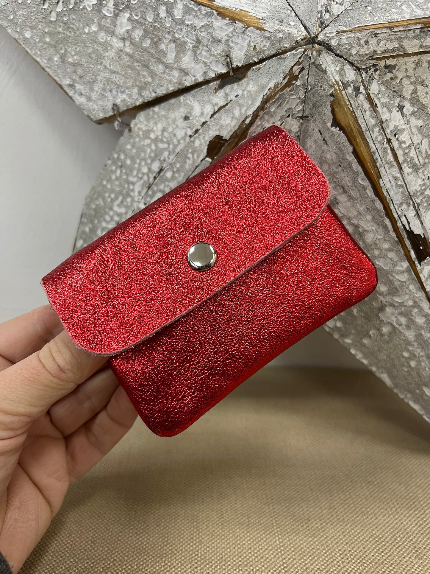 Leather Purse - Metallic Red