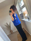Flower Cold Shoulder Top - Cobalt