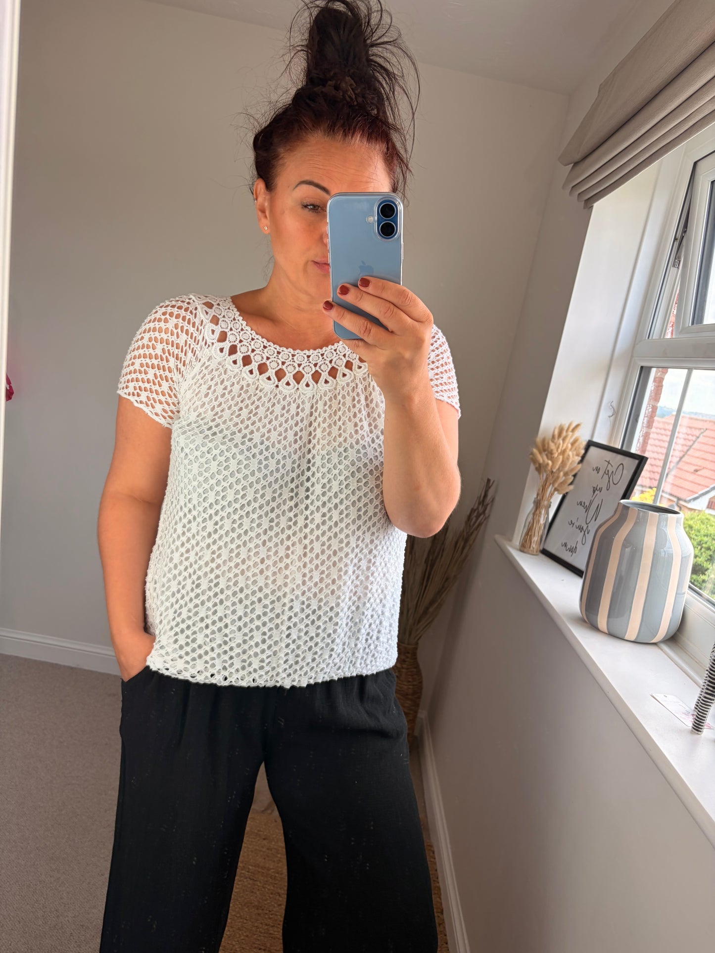 Circle Bubble Hem Top - White