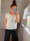 Circle Bubble Hem Top - White