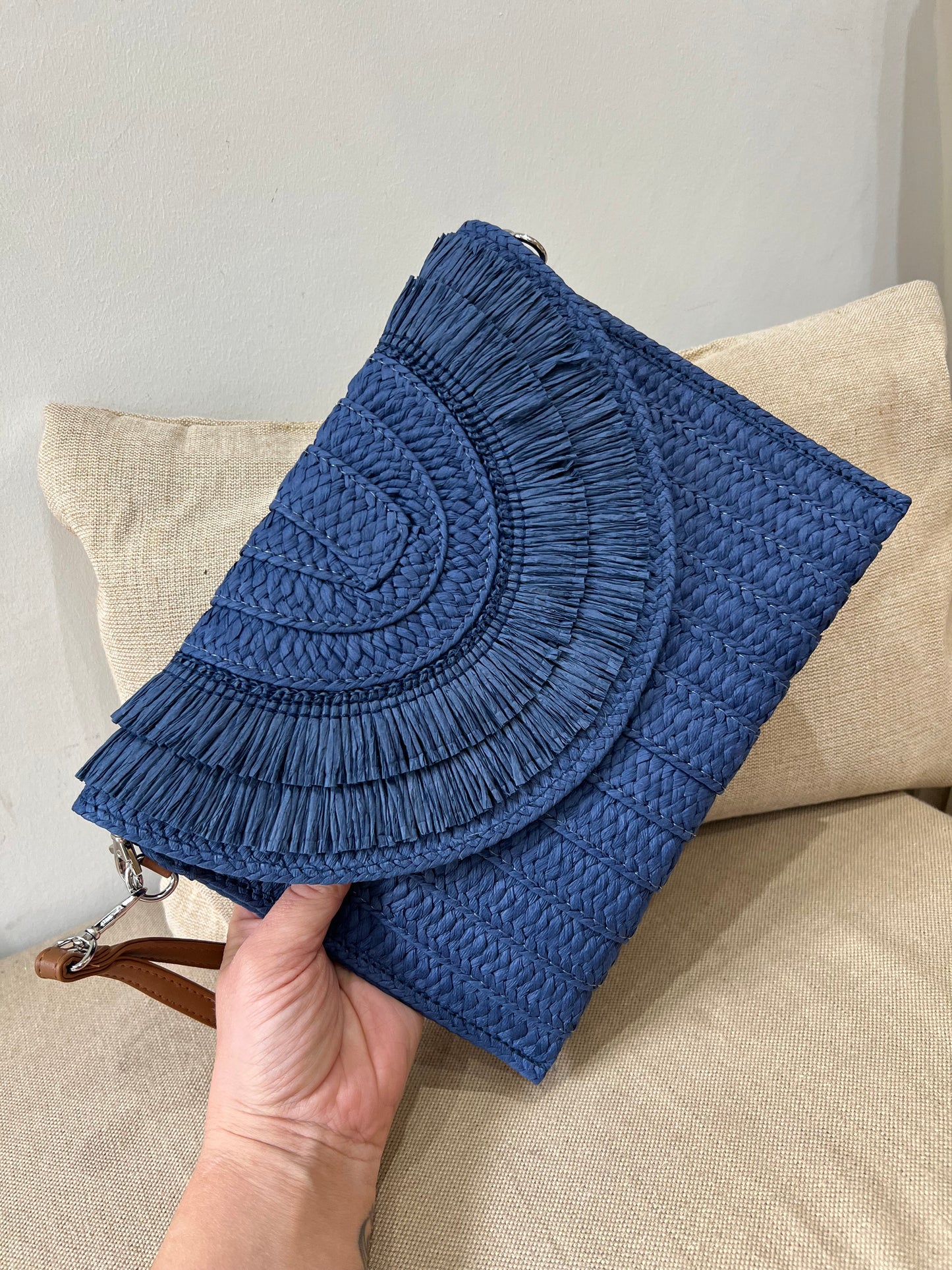 Straw Bag (Clutch/Crossbody) - Navy