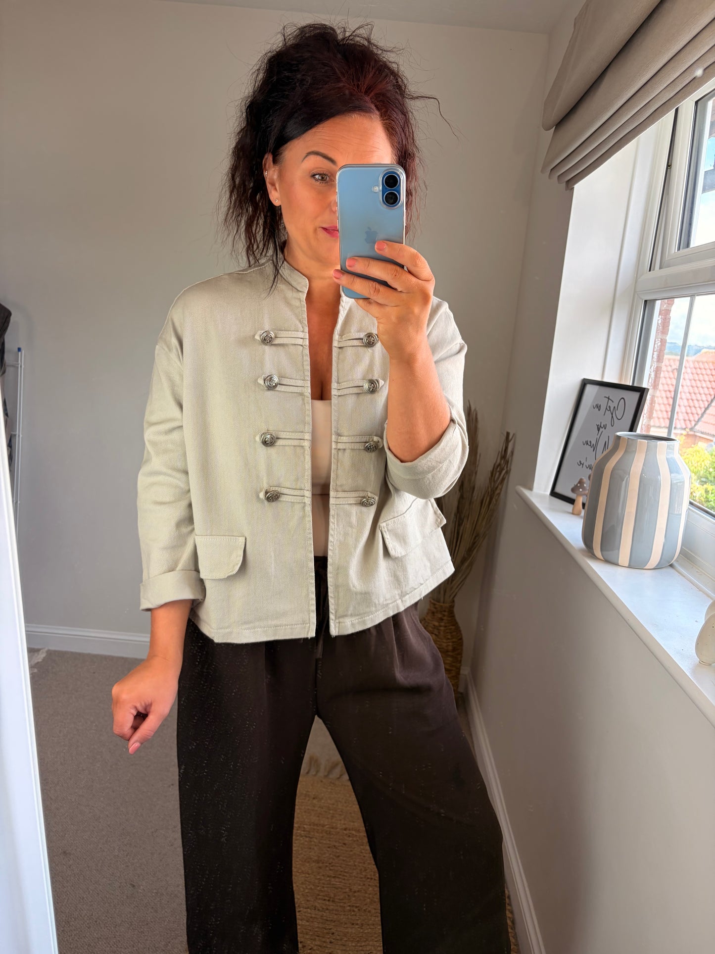 Military Denim Jacket - Cream