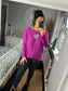 Fine Knit Sequin Heart Jumper - Magenta