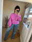 Striped Balloon Sleeve Sweatshirt - Purple