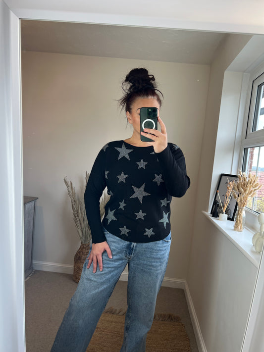 Studded Star Jumper - Black