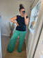 Wide Leg Linen Trousers - Aqua