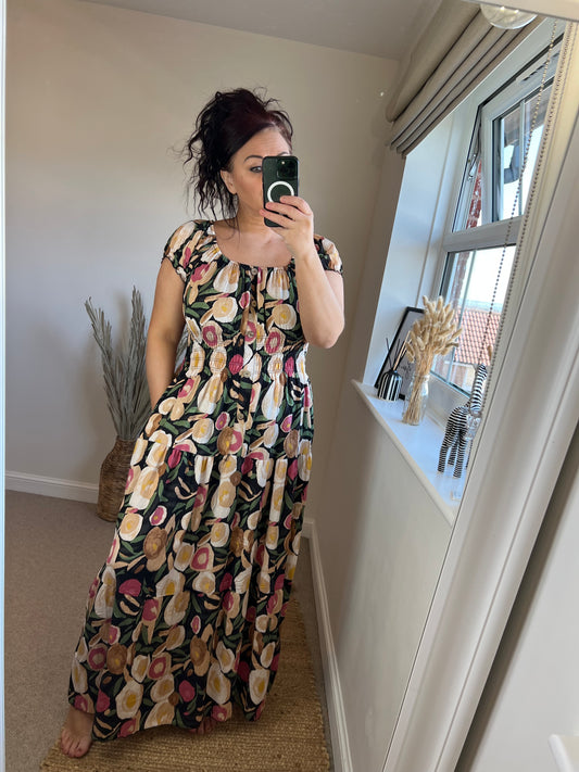 STEVIE Maxi Button Dress with Pockets - Multi