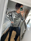 Metallic Scoop Neck Top - Silver