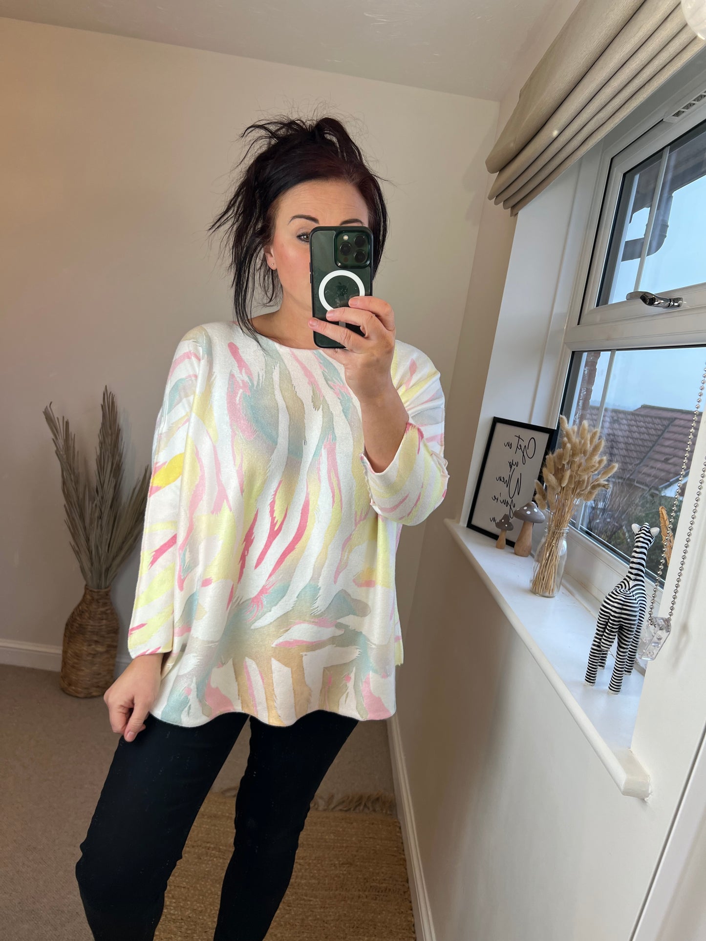 Animal Print Fine Knit Jumper - Lemon