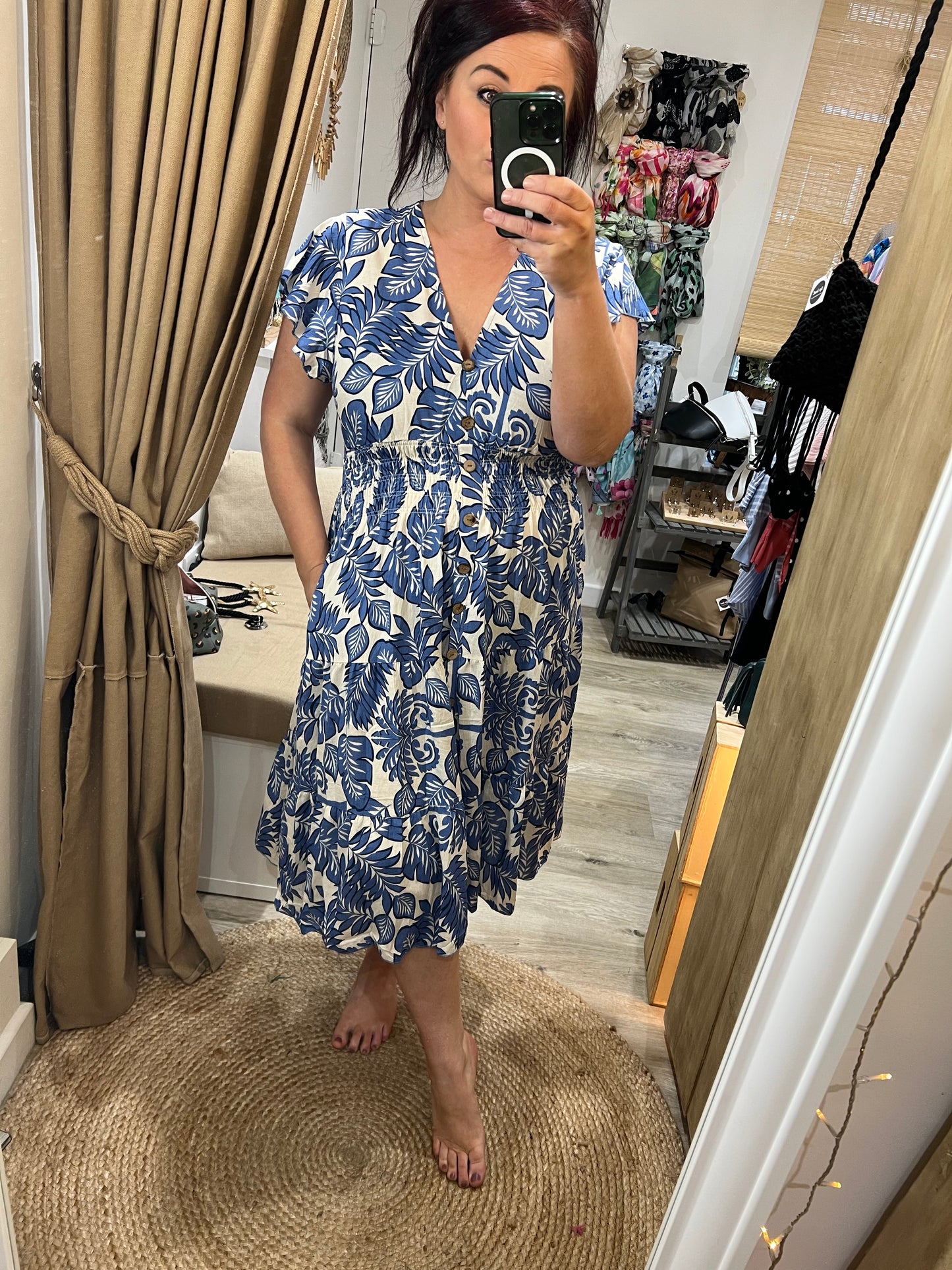 LOTTIE Midi Button Dress with Pockets - Blue