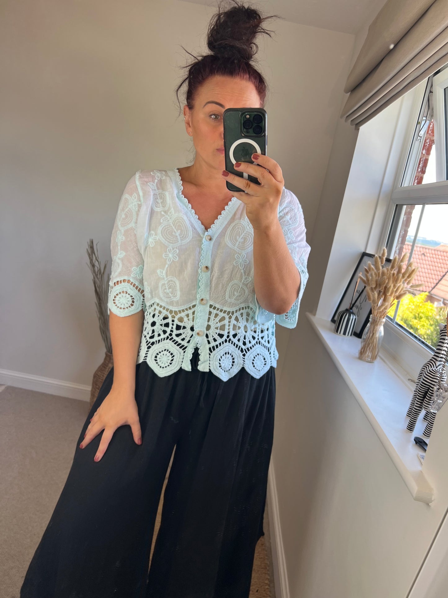 Crochet Lace Cardi - Mint