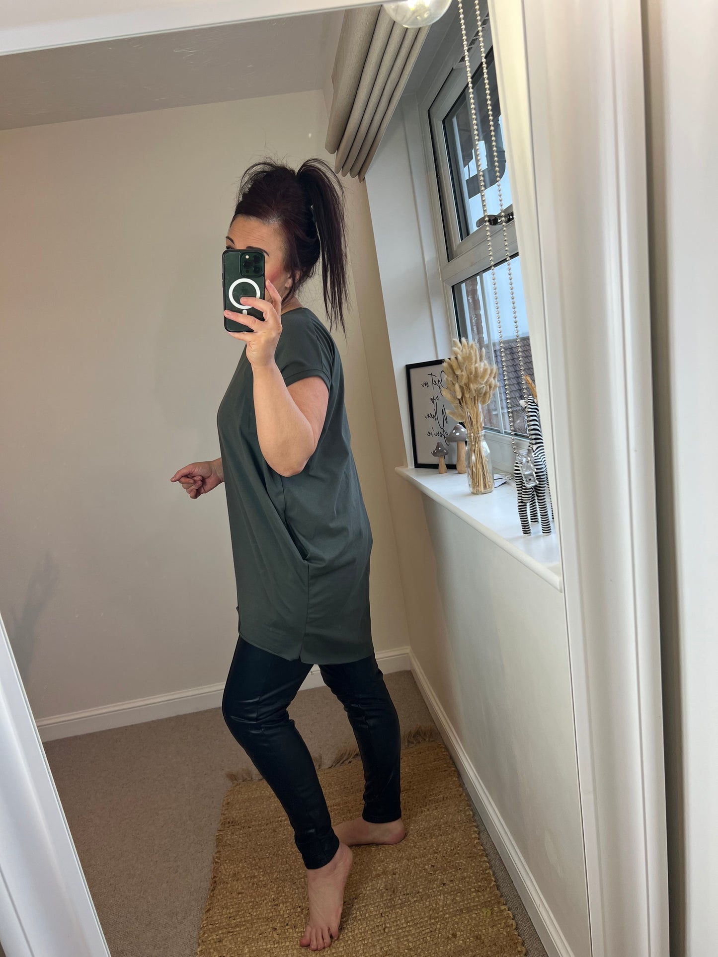 Longline T-shirt with Pockets - Khaki