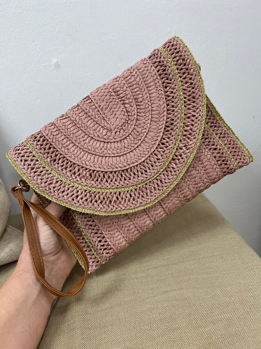 Straw Envelope Bag - Dusky Pink