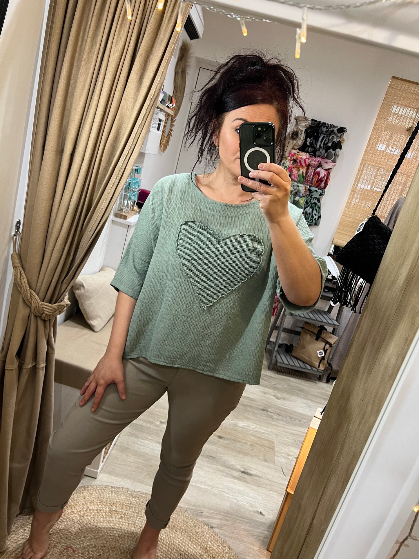 Waffle Heart Top - Khaki