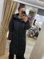 Quilted Long Puffer Coat with Hood - Black