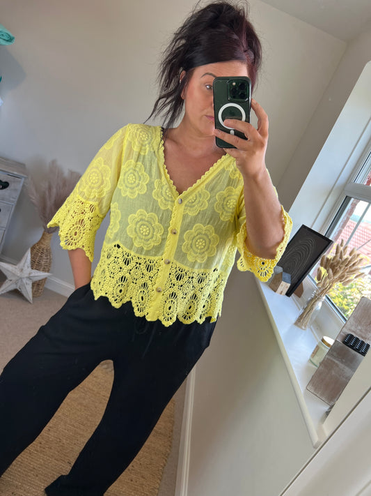 Crochet Lace Cardi - Yellow