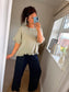 Cotton Ruffle Trim Top - Beige