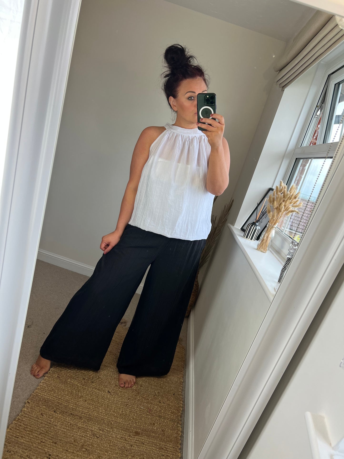 Crinkle Halter Neck Top - White