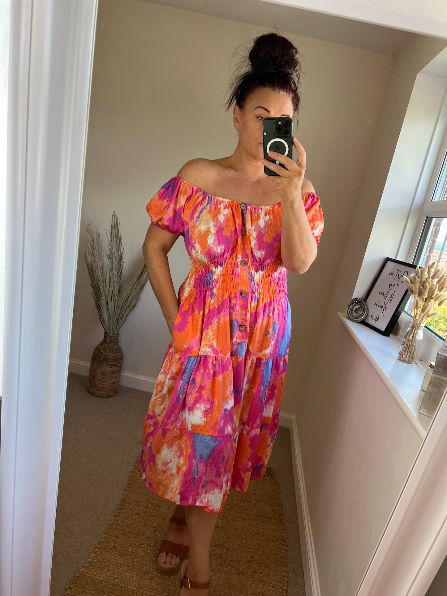 STEVIE Midi Button Dress with Pockets - Bright