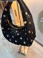 Faux Suede Gold Studded Bag - Black