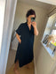 Crinkle Cotton Tunic Dress - Black