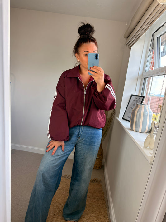 Stripe Bomber Jacket - Wine