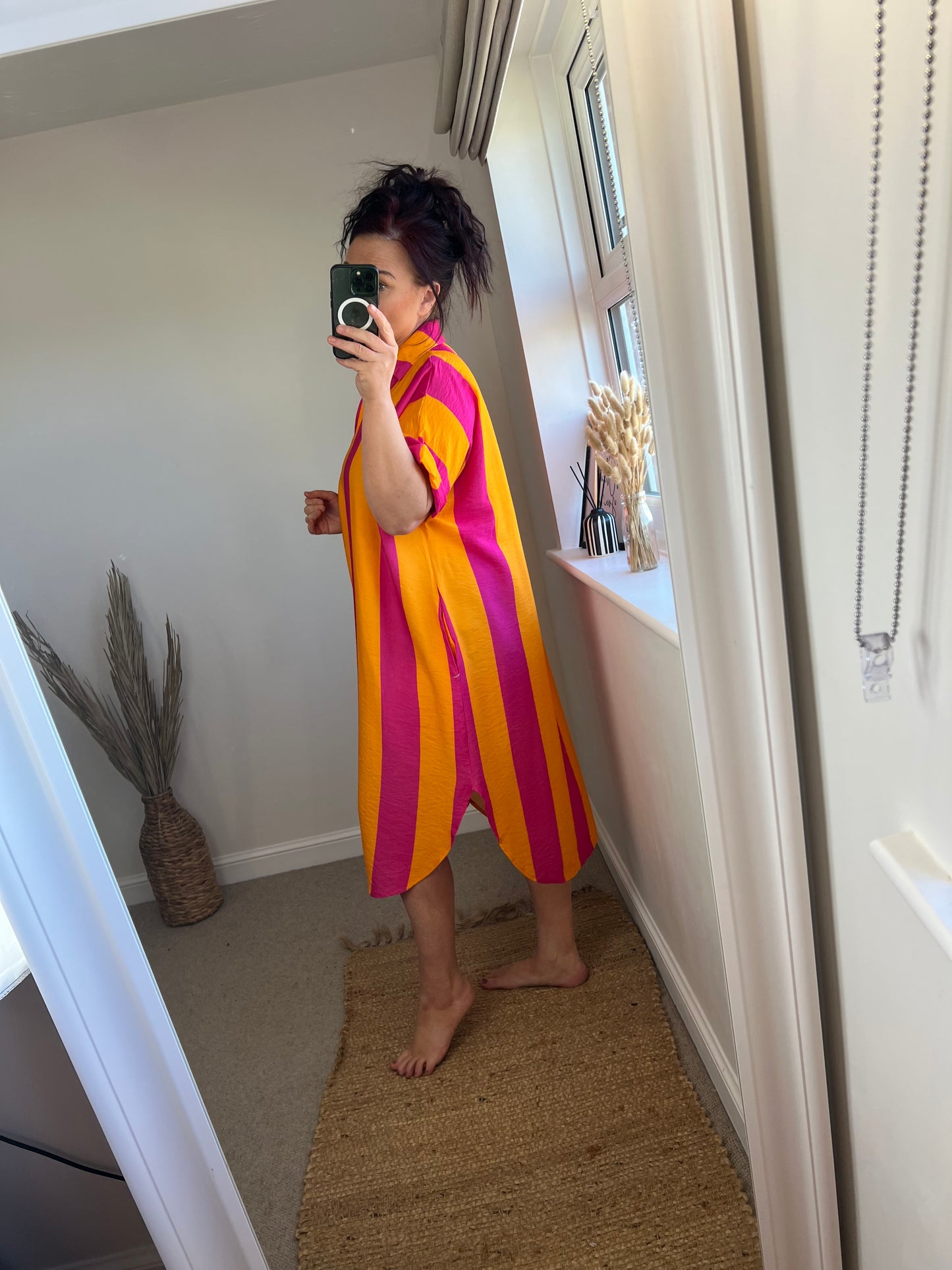 Striped Tunic Dress - Orange/Pink
