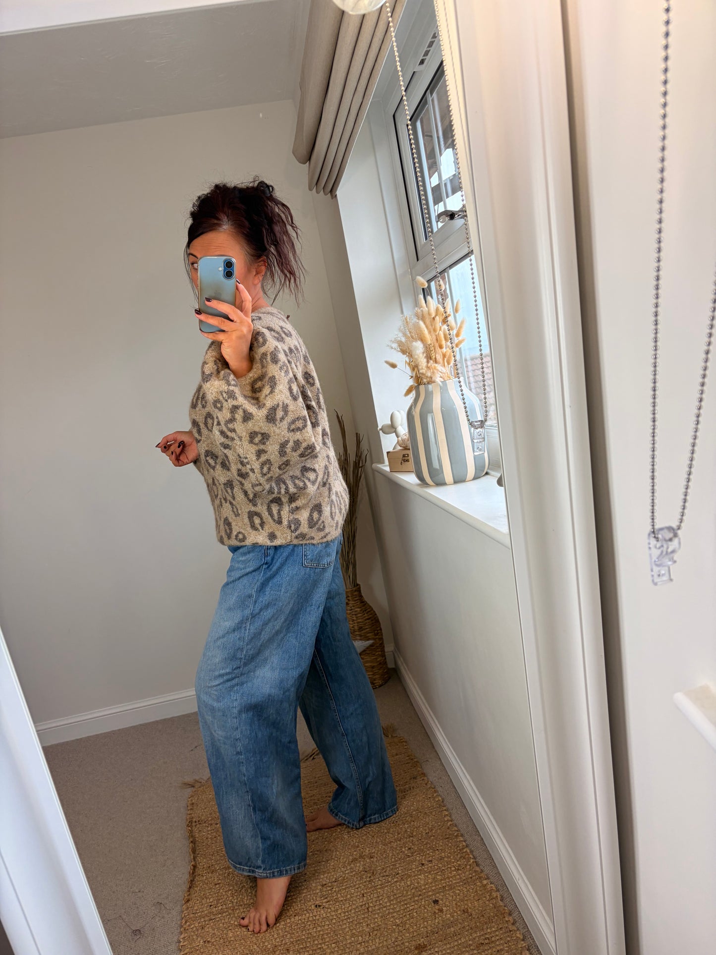 Slouch Oversize Leopard Jumper - Beige
