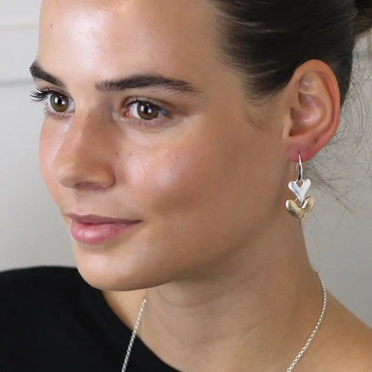 Peace Of Mind - Silver Plated Double Drop Heart Earrings