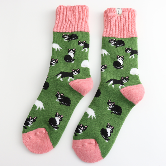 Miss Sparrow Winter Socks - Black & White Cats