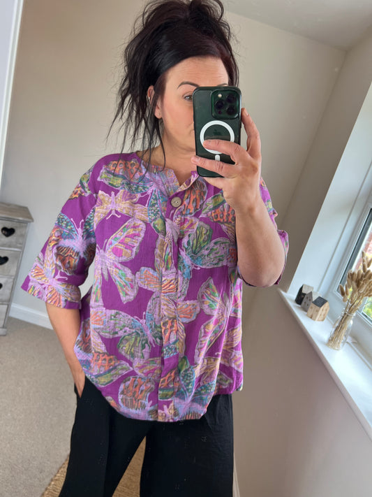 One Button Butterfly Top - Purple