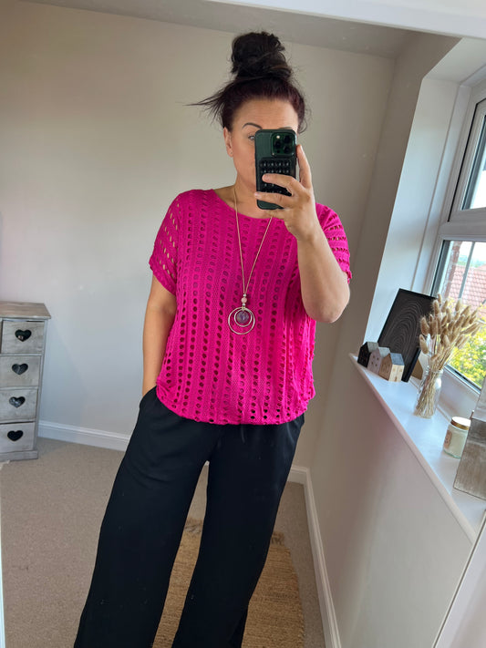Bubble Hem Burnt Out Top - Cerise