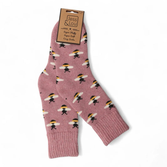 Jess & Lou Ribbed Socks - Busy Bees Pink