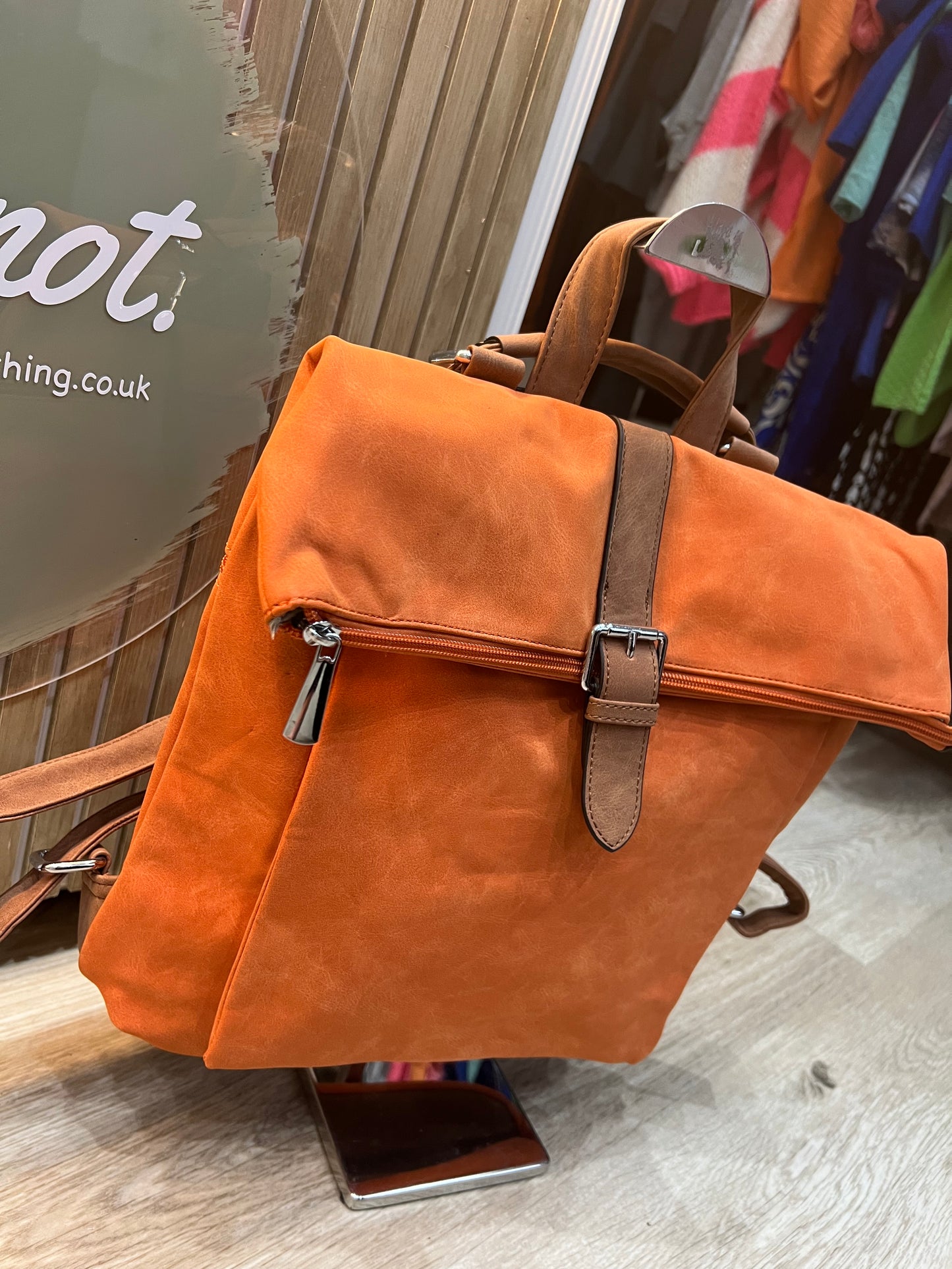 Faux Suede Rucksack - Orange/Tan