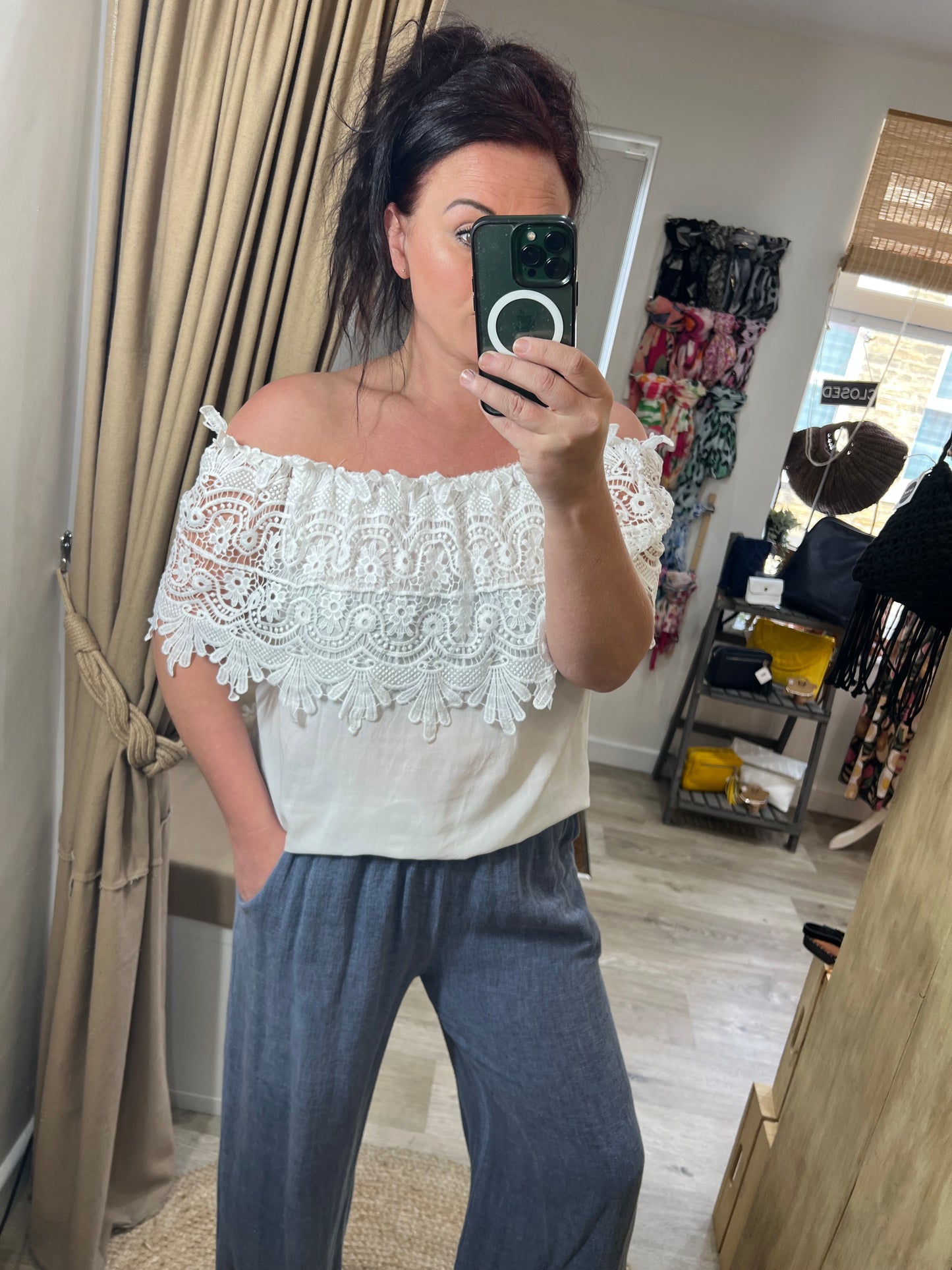 Lace Bardot Top - White