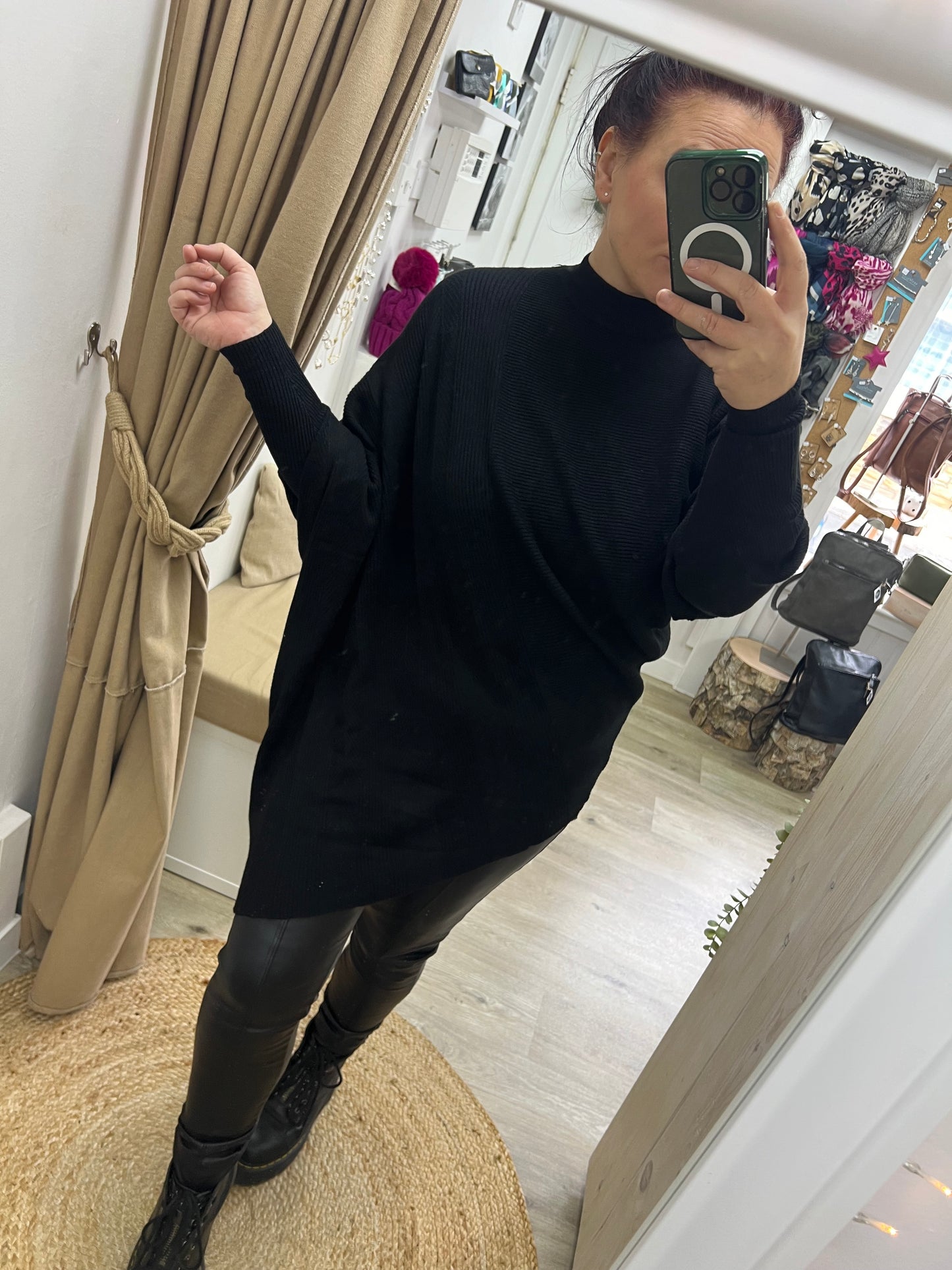 Asymmetrical Turtle Neck Jumper - Black