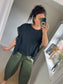 Embroidery Anglaise Frill Sleeve T-Shirt -  Black