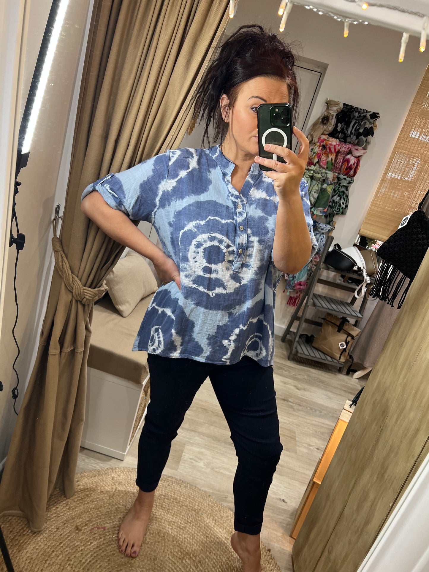 SANDY Cotton Shirt - Tie Dye Light Blue