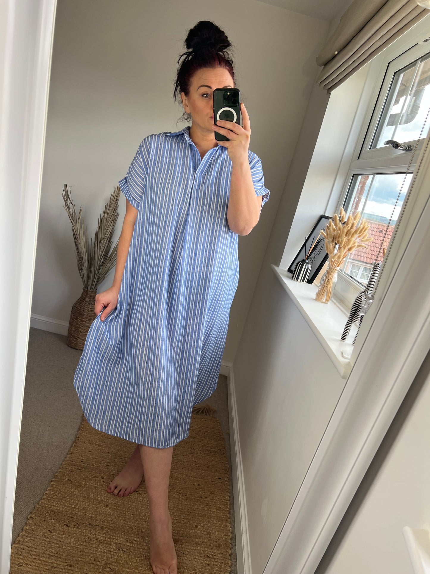 Stripe Cotton Midi Dress - Blue