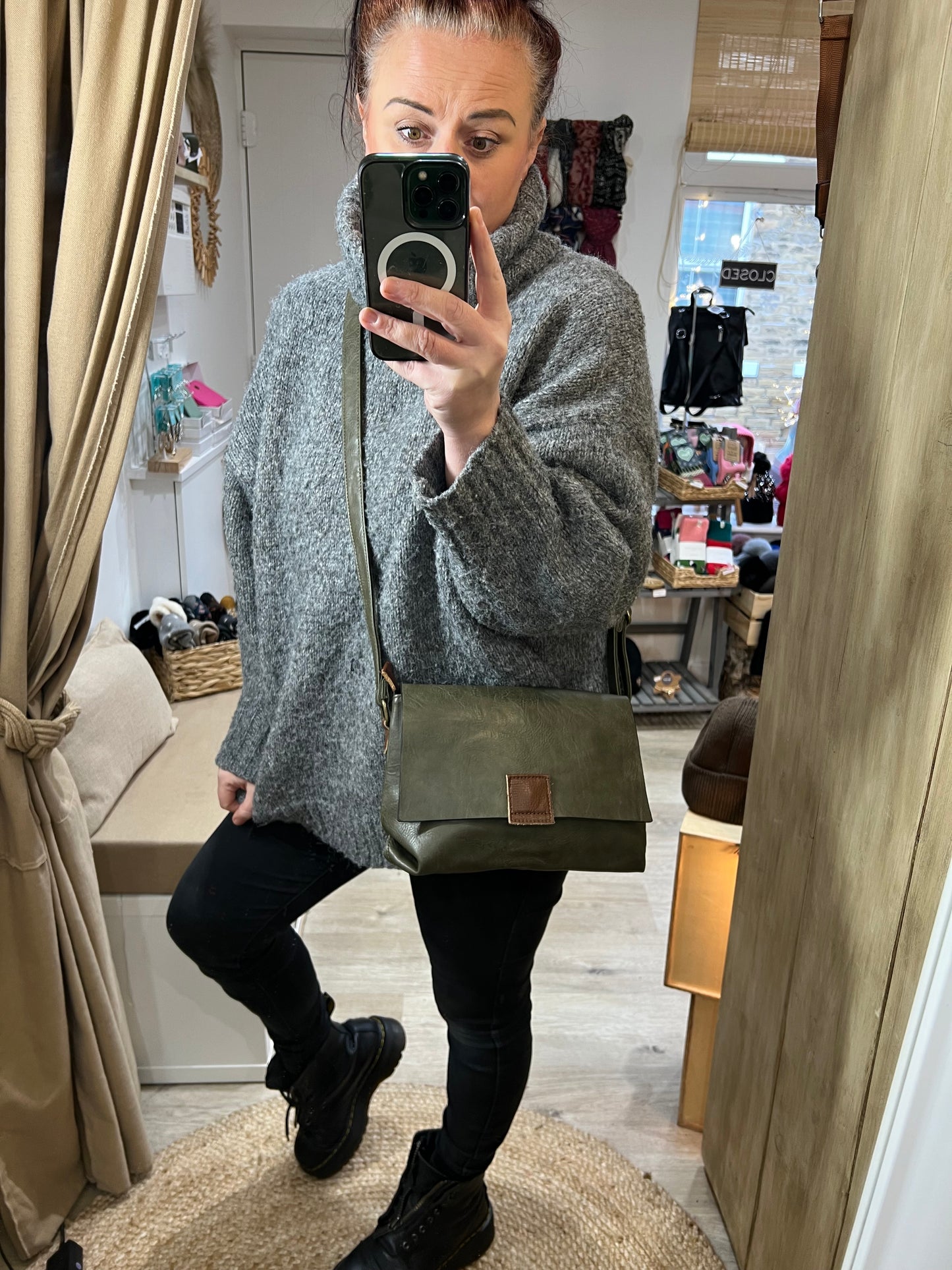 Double Compartment Crossbody Bag - Khaki