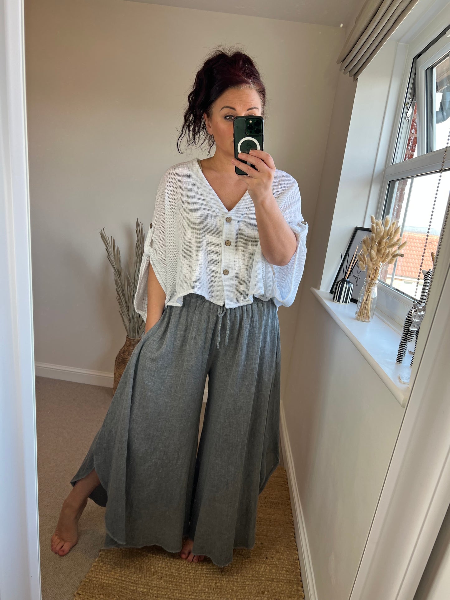 Linen Floaty Trousers - Grey