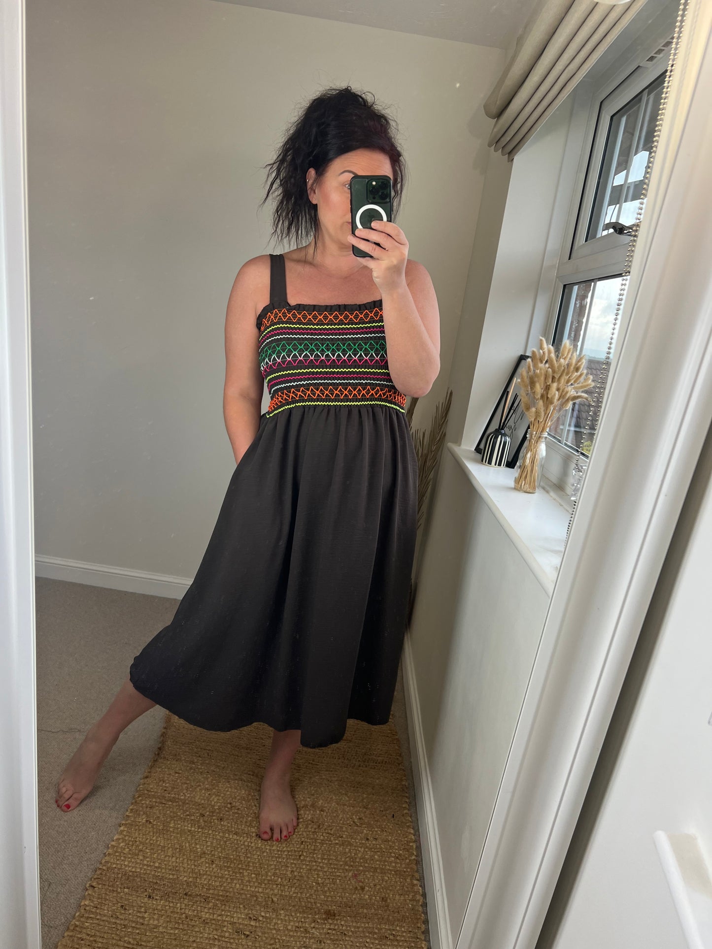 Shirred Bust Midi Dress - Chocolate