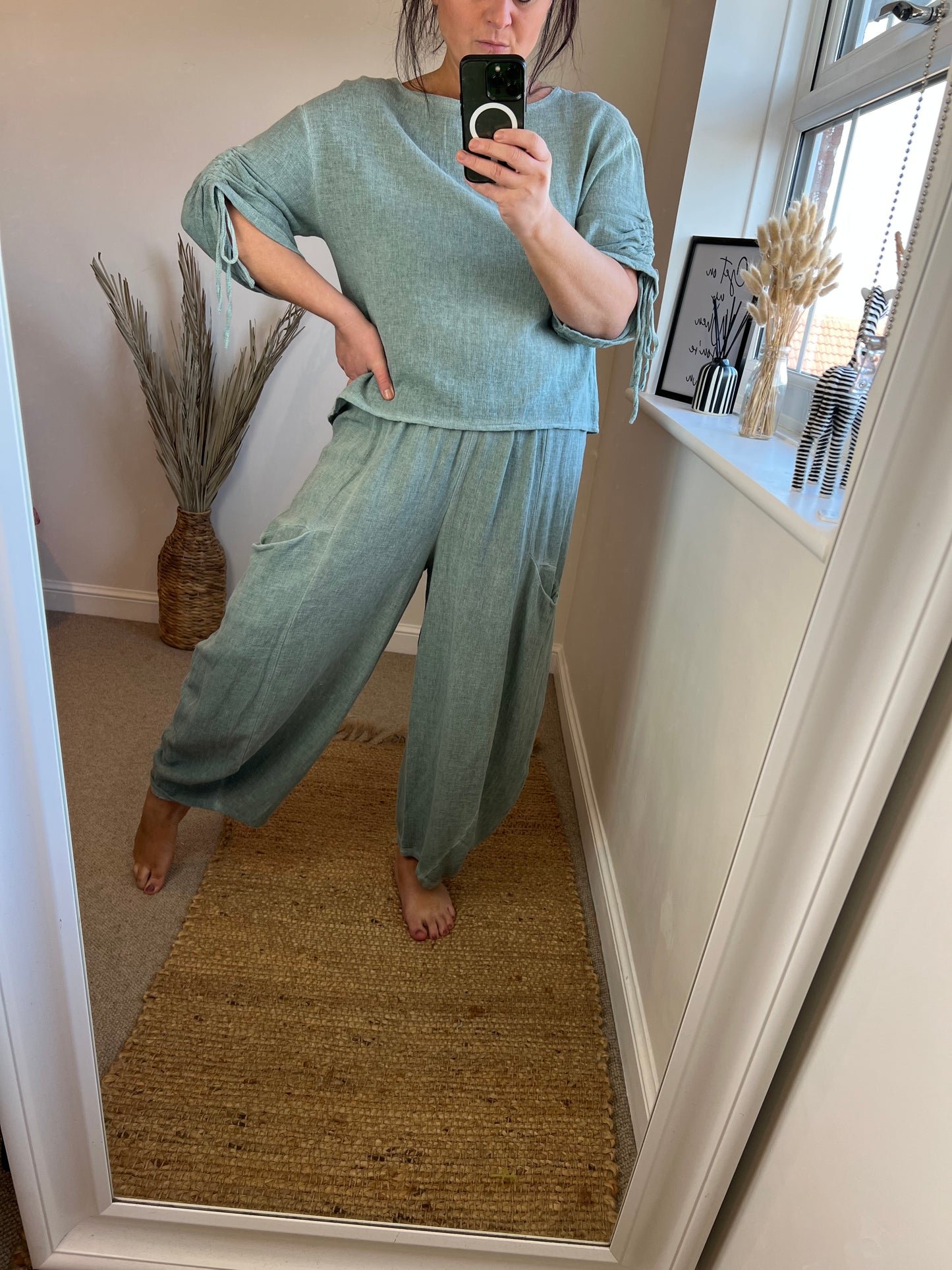 Barrel Leg Linen Trouser - Sage