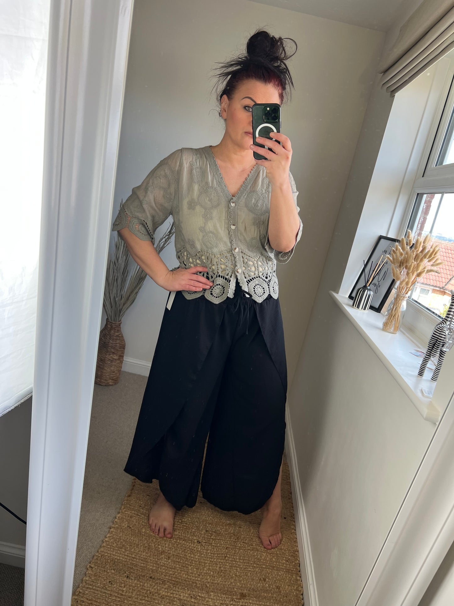 Split Front Wrap Trousers - Black